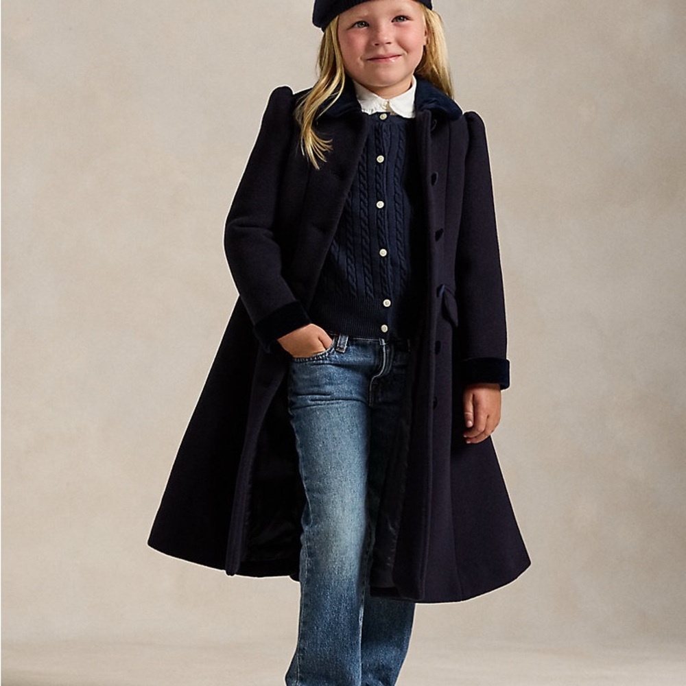 $675 NWT Ralph Lauren Girls Velvet Trim Wool  Princess Coat Black 4 4T Italy